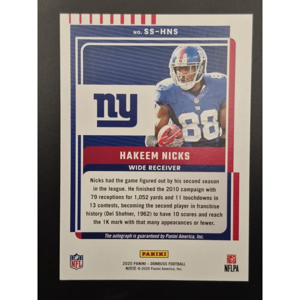 2025 Panini Donruss Hakeem Nicks #SS-32 Signature Series Green /25 (AU) Giants‎